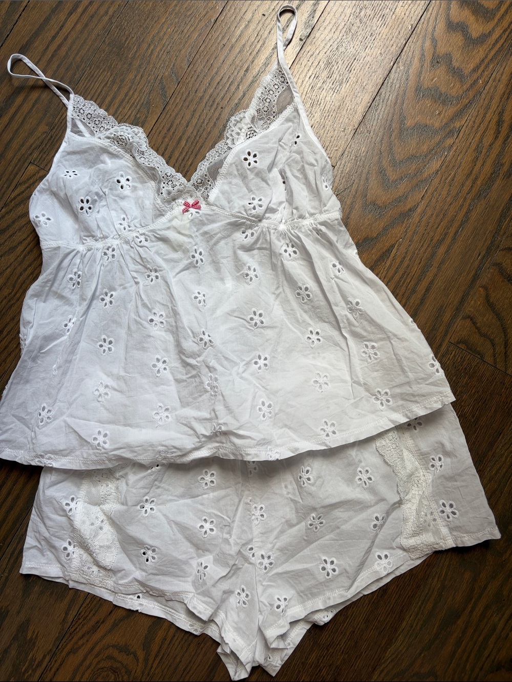 White eyelet pajama lounge tank top & shorts set